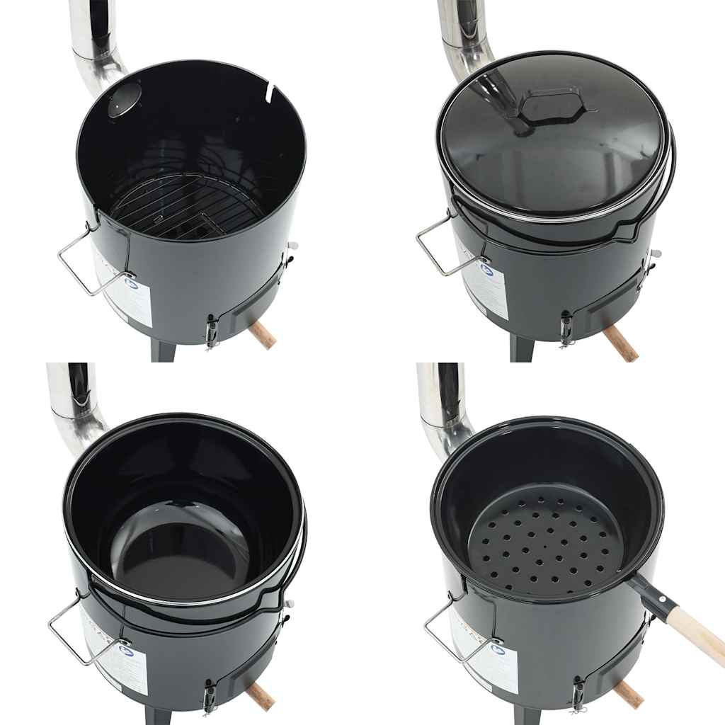 Goulash Cannon with Chimney and Lid Black Enamelled Steel
