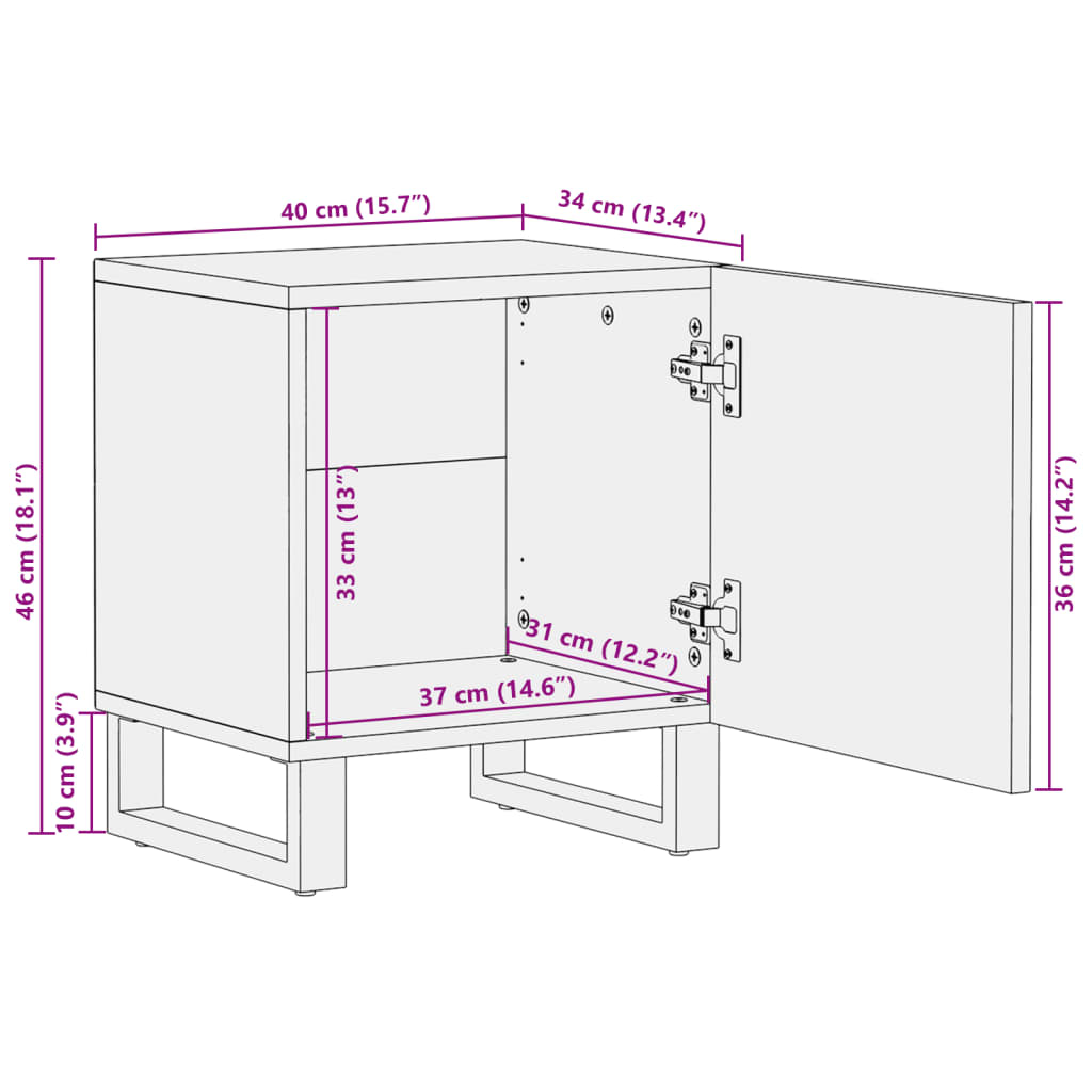 Bedside Cabinets 2 pcs 40x34x46 cm Solid Wood Rough Mango