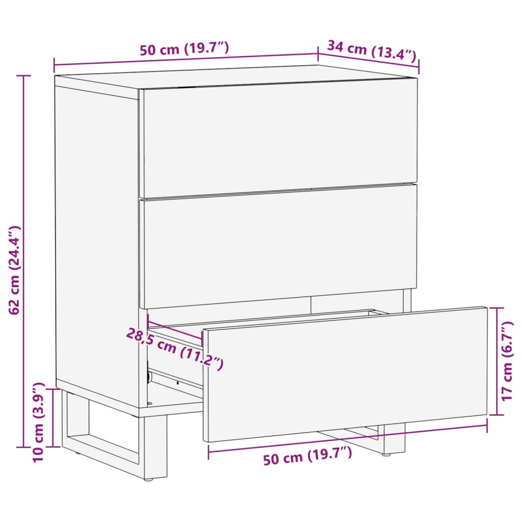 Bedside Cabinet 50x34x62 cm Solid Wood Mango