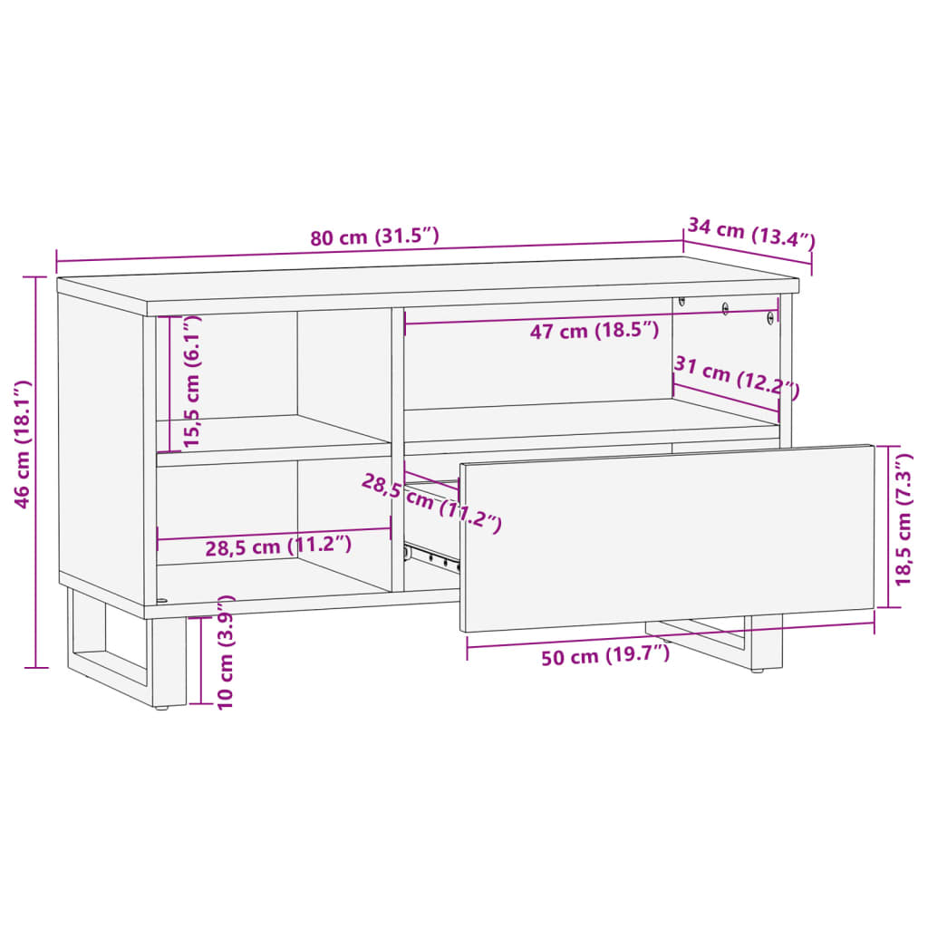 TV Cabinet 80x34x46 cm Solid Wood Acacia