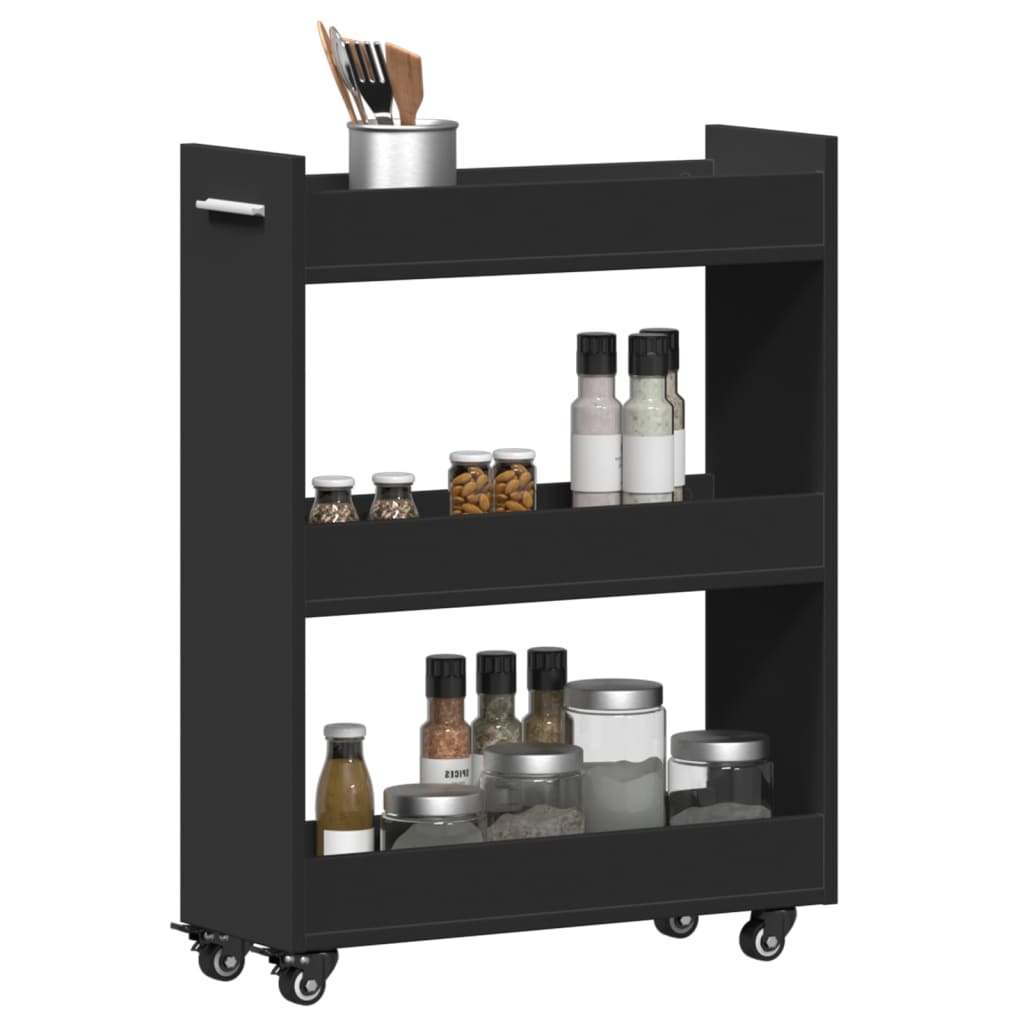 Cabinet with Wheels Black 60x22x79 cm Engineered Wood