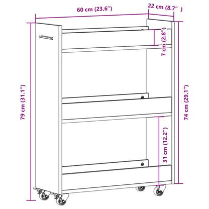 Cabinet with Wheels Grey Sonoma 60x22x79 cm Engineered Wood