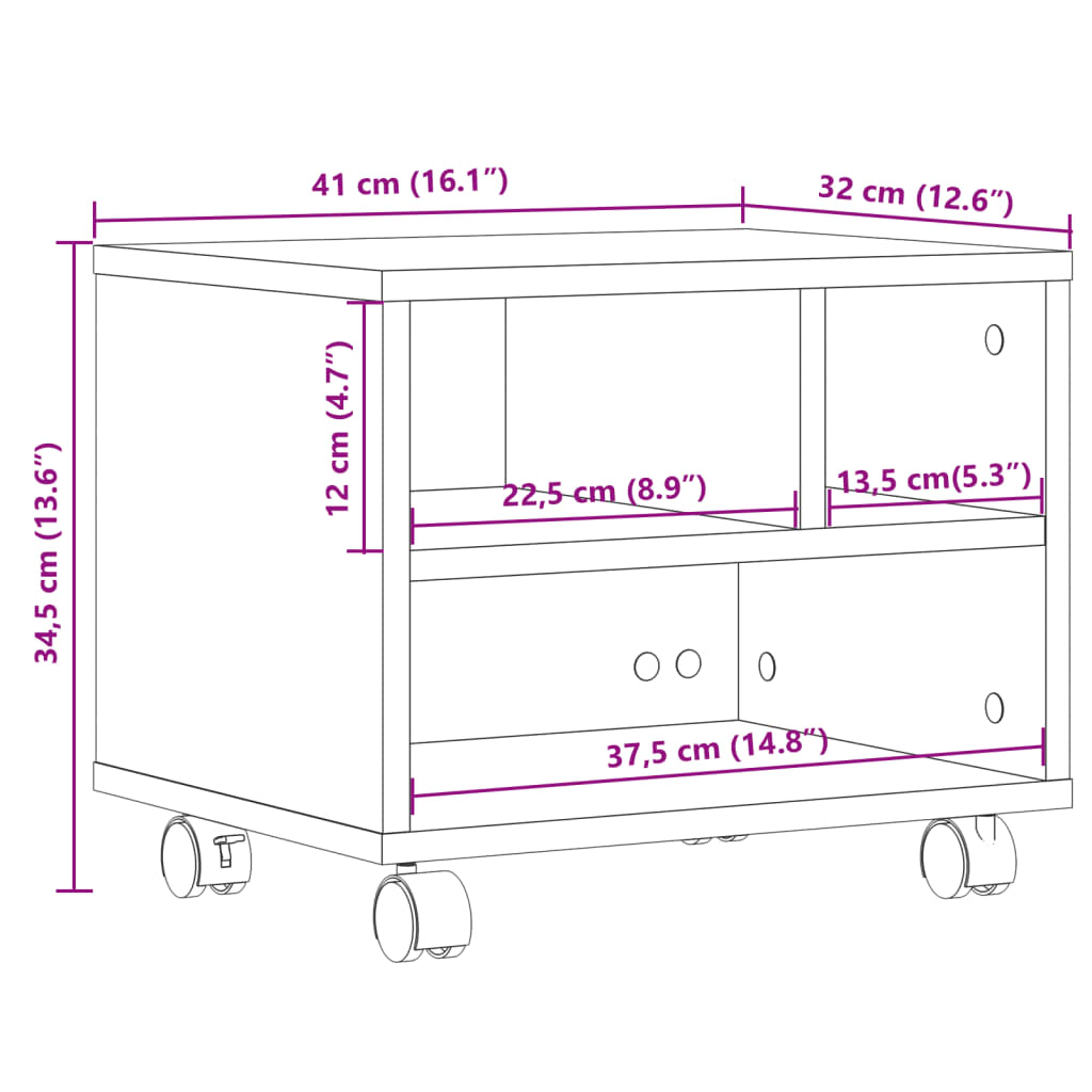 Printer Stand with Wheels Black 41x32x34,5 cm