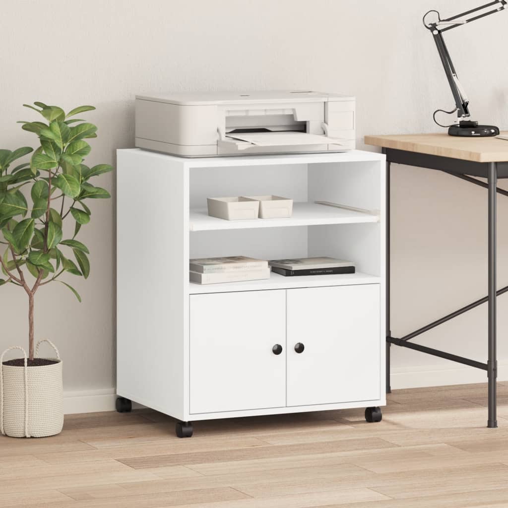 Printer Stand with Wheels White 60x48x74 cm