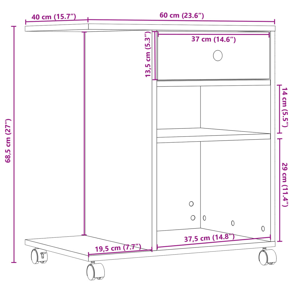 Printer Stand with Wheels White 60x40x68.5 cm