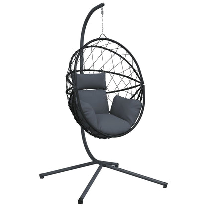 Hanging Egg Chair with Stand Anthracite Rattan and Steel