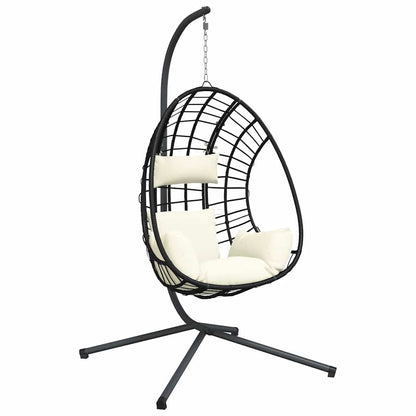 Hanging Egg Chair with Stand Beige Rattan and Steel