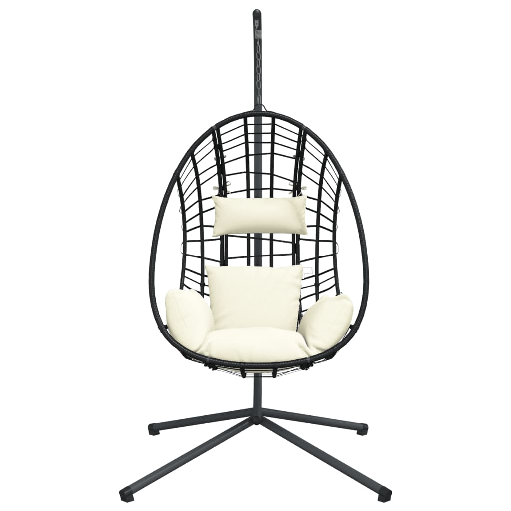 Hanging Egg Chair with Stand Beige Rattan and Steel