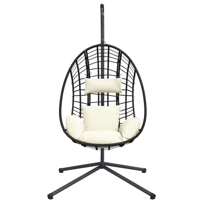 Hanging Egg Chair with Stand Beige Rattan and Steel
