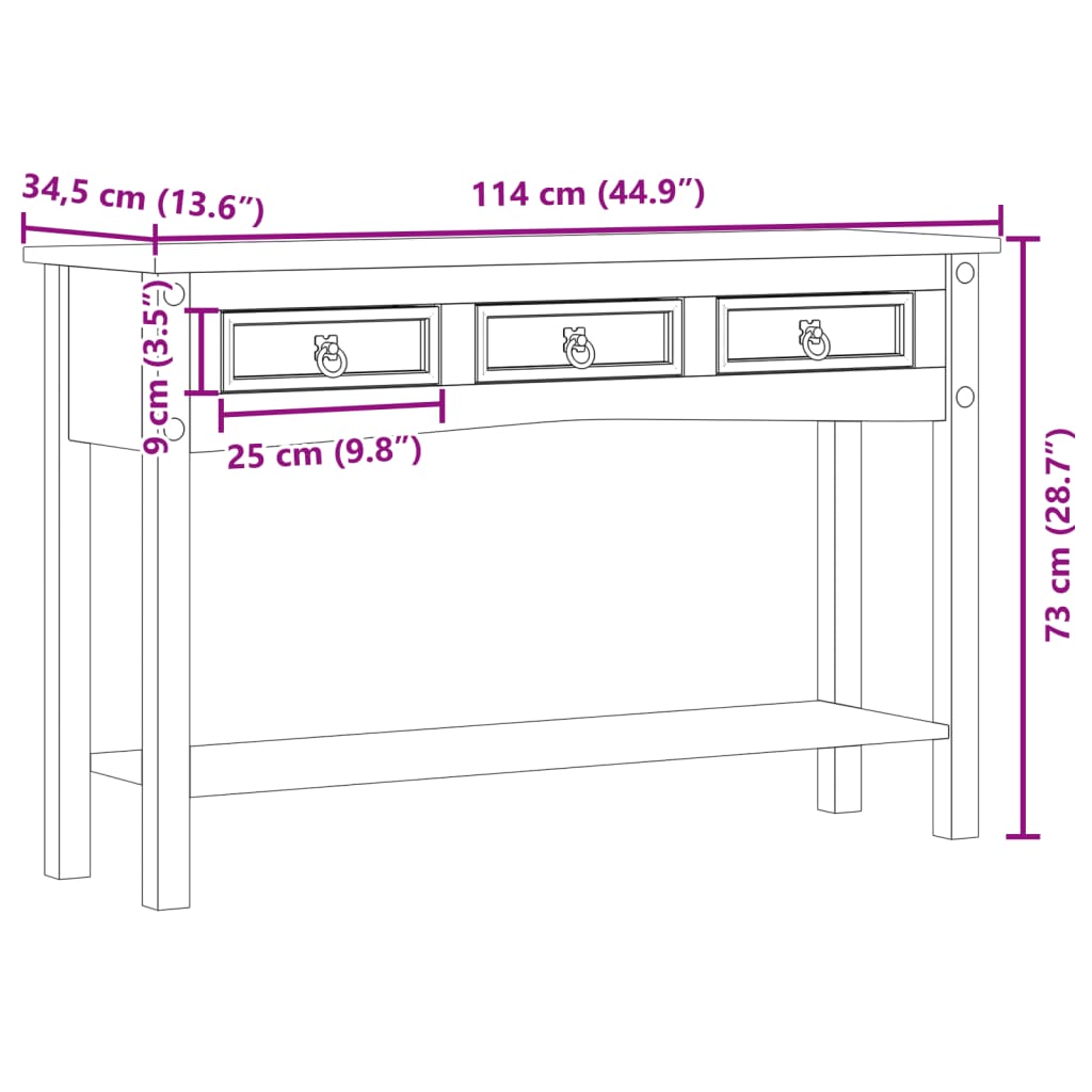 Console Table "Corona" 114x34.5x73 cm Solid Wood Pine