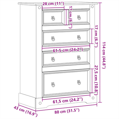 Chest of Drawers Corona 80x43x114 cm Solid Wood Pine