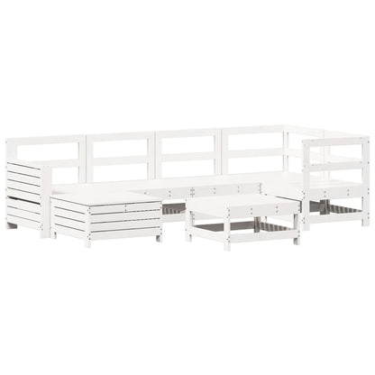 7 Piece Garden Sofa Set White Solid Wood Pine