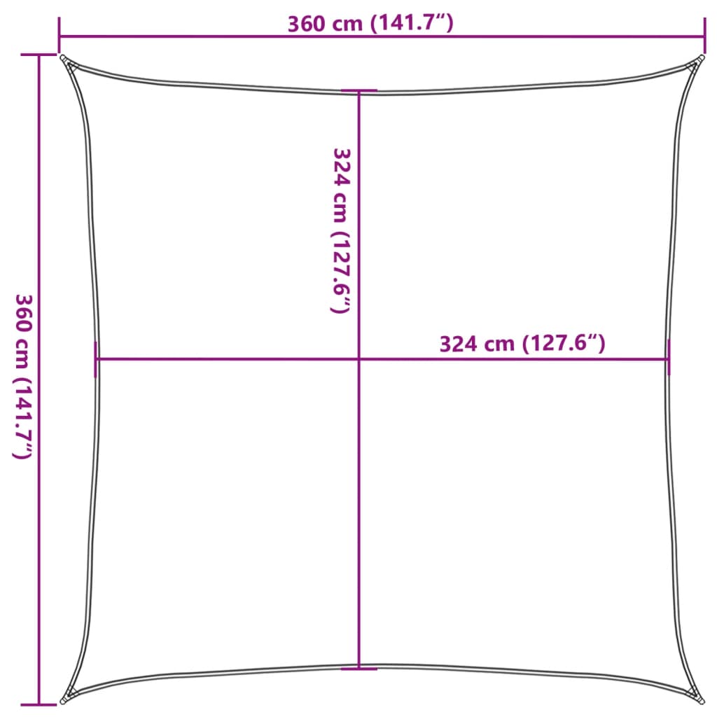 Sunshade Sail 160 g/m² Square Light Grey 3.6x3.6 m HDPE