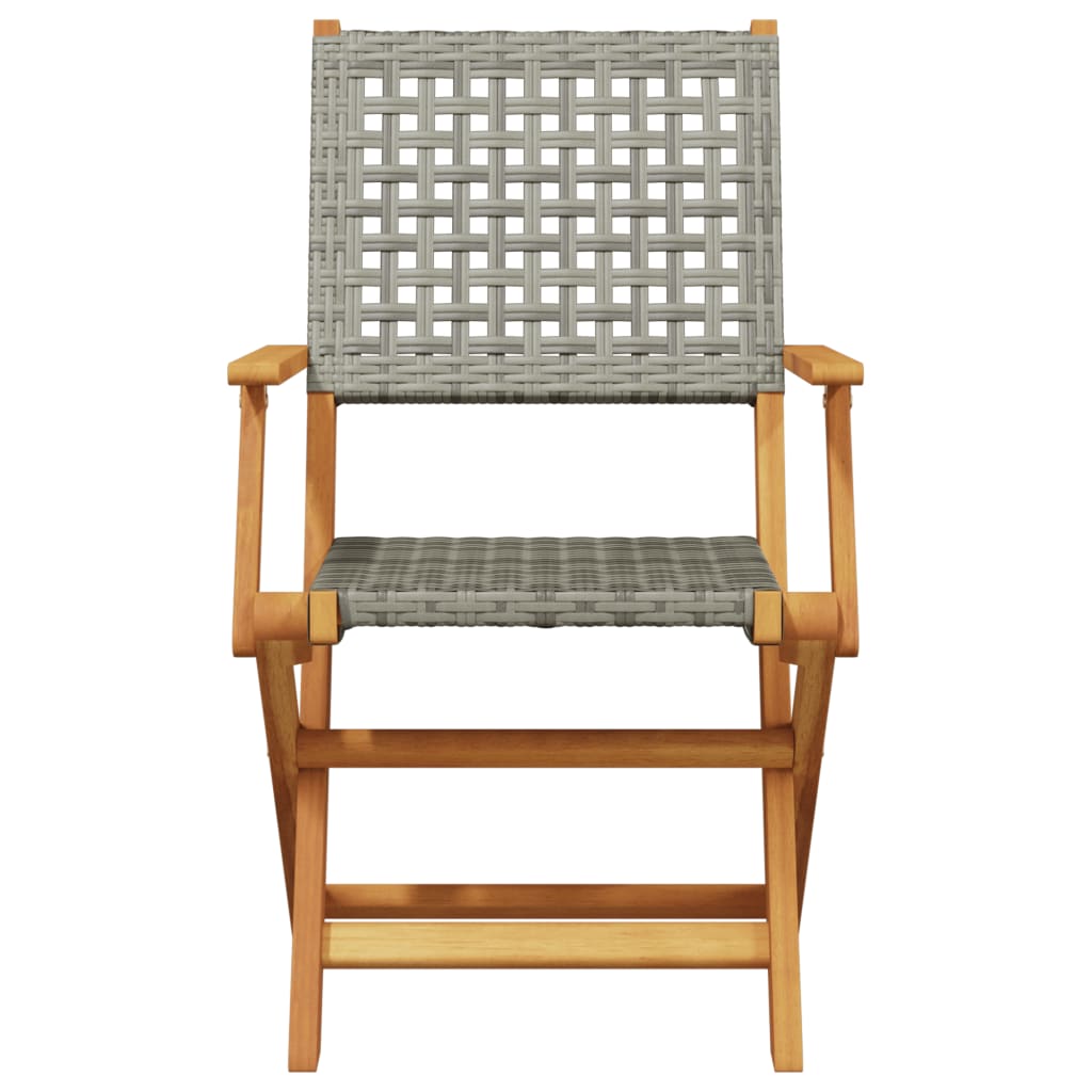 Folding Garden Chairs 4 pcs Grey Poly Rattan and Solid Wood