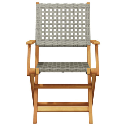 Folding Garden Chairs 4 pcs Grey Poly Rattan and Solid Wood