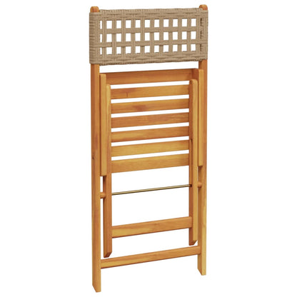 Folding Garden Chairs 6 pcs Beige Poly Rattan and Solid Wood