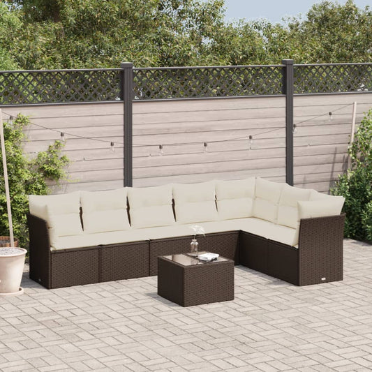 8 Piece Garden Sofa Set with Cushions Brown Poly Rattan