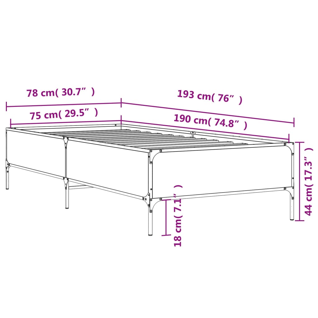 Bed Frame without Mattress Grey Sonoma 75x190 cm Small Single