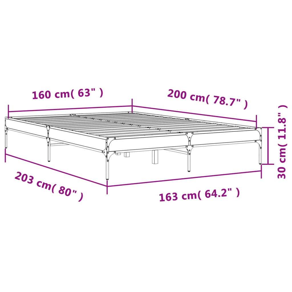 Bed Frame without Mattress Grey Sonoma 160x200 cm