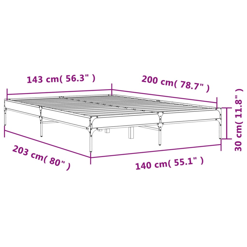 Bed Frame without Mattress Sonoma Oak 140x200 cm