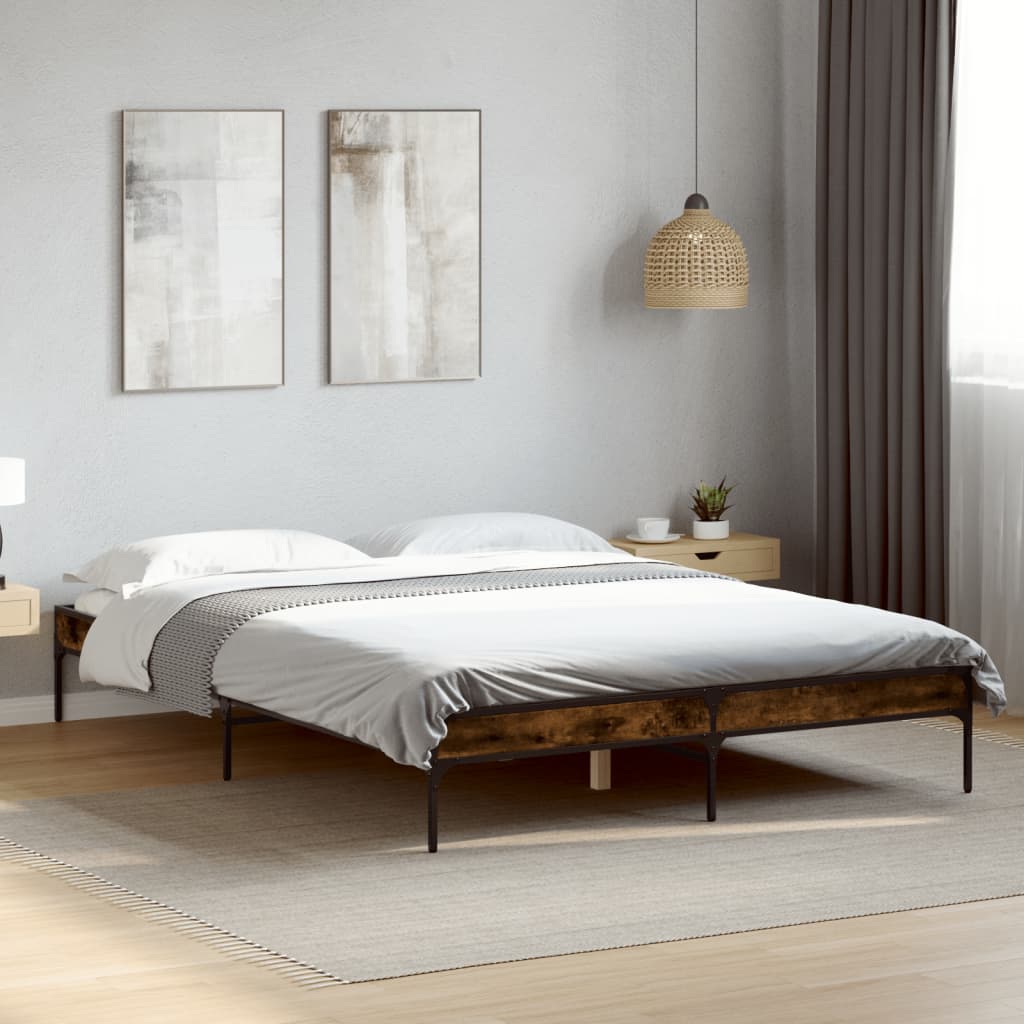 Bed Frame without Mattress Smoked Oak 140x190 cm