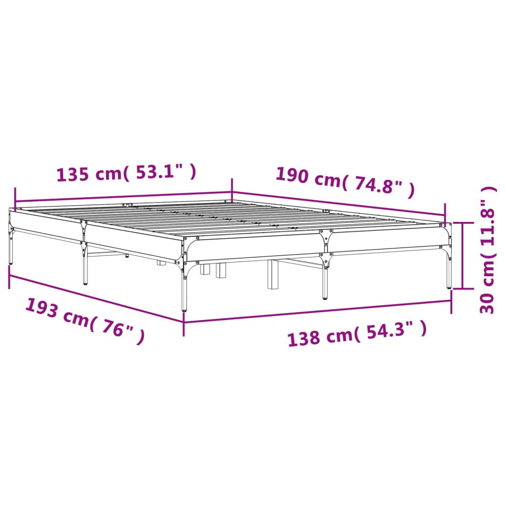 Bed Frame without Mattress Brown Oak 135x190 cm Double