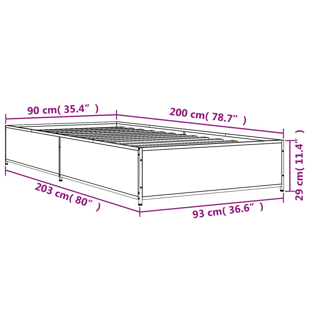 Bed Frame without Mattress Brown Oak 90x200 cm