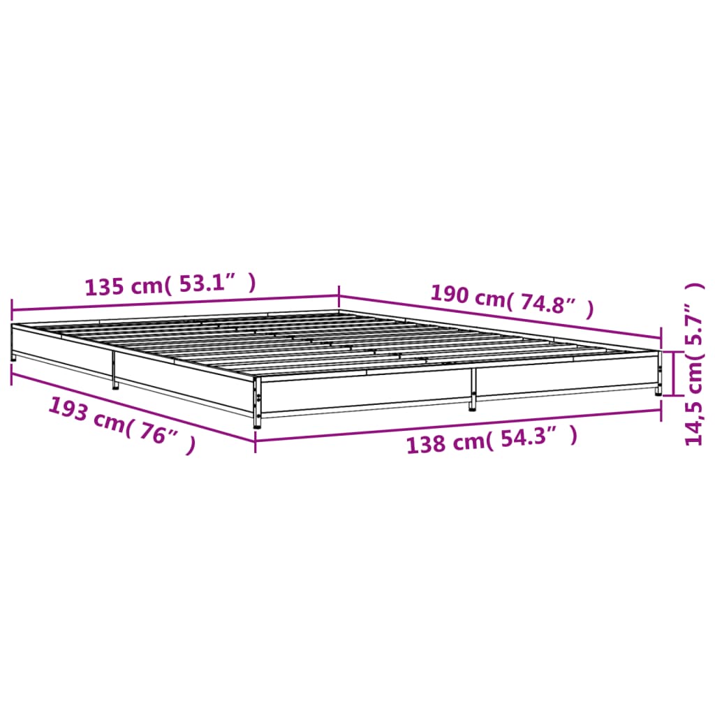 Bed Frame without Mattress Sonoma Oak 135x190 cm Double