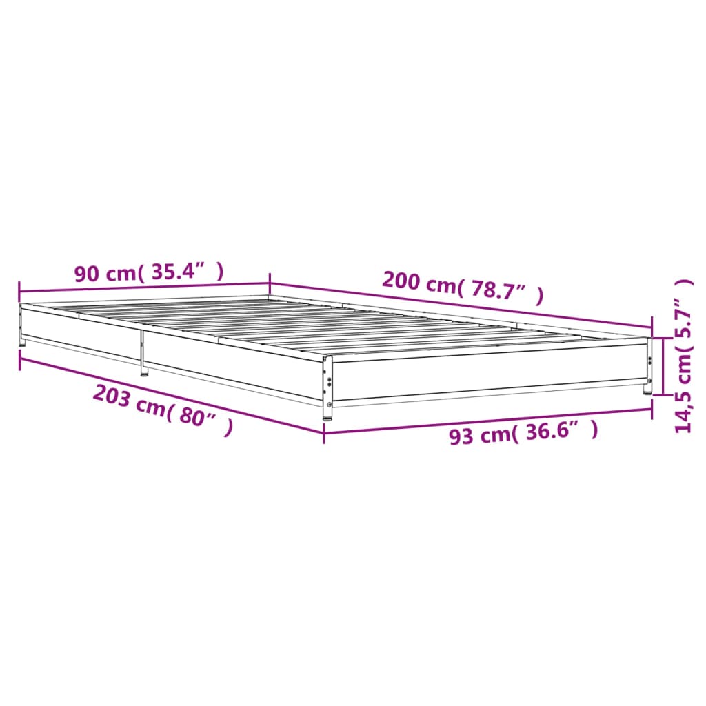 Bed Frame without Mattress Brown Oak 90x200 cm