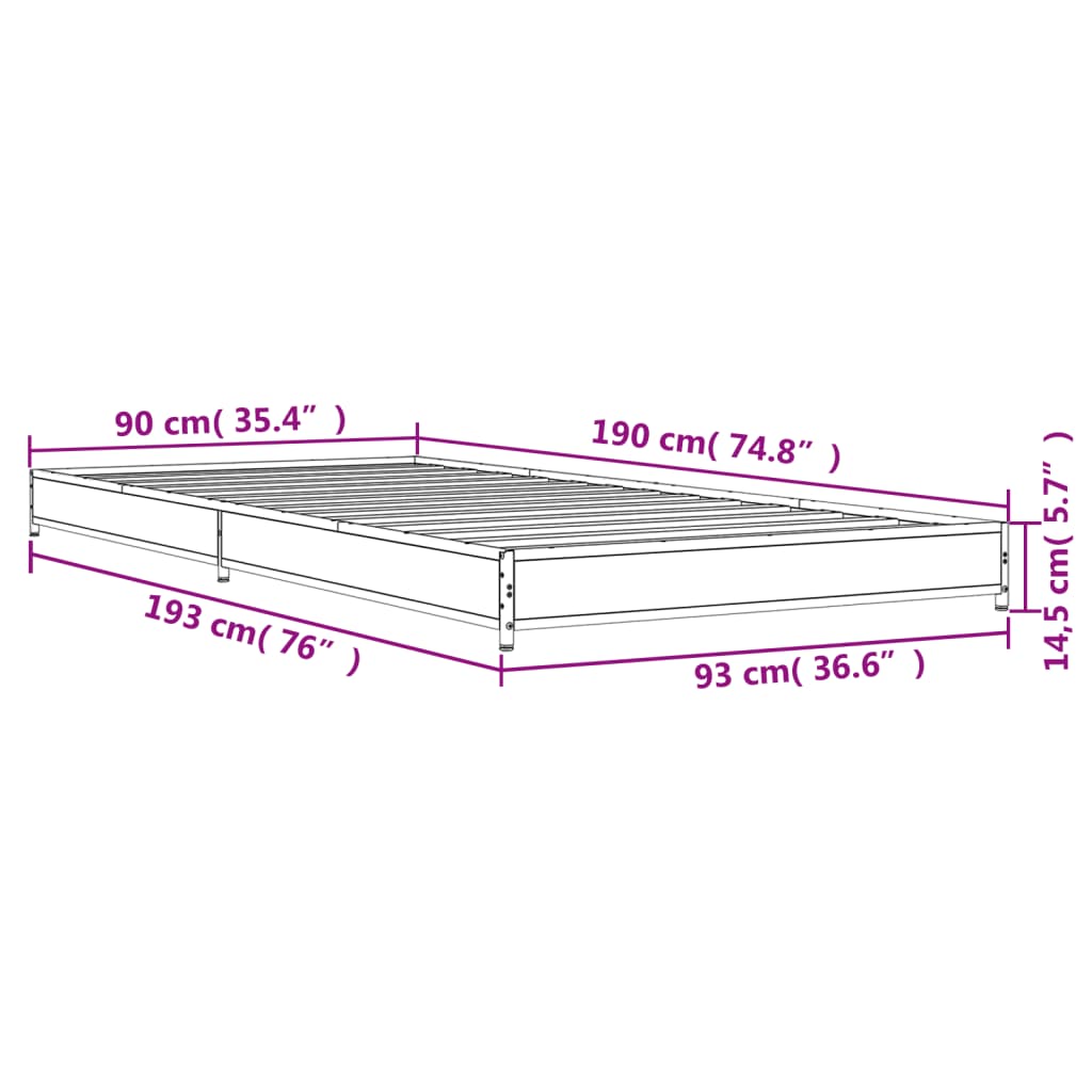 Bed Frame without Mattress Grey Sonoma 90x190 cm Single