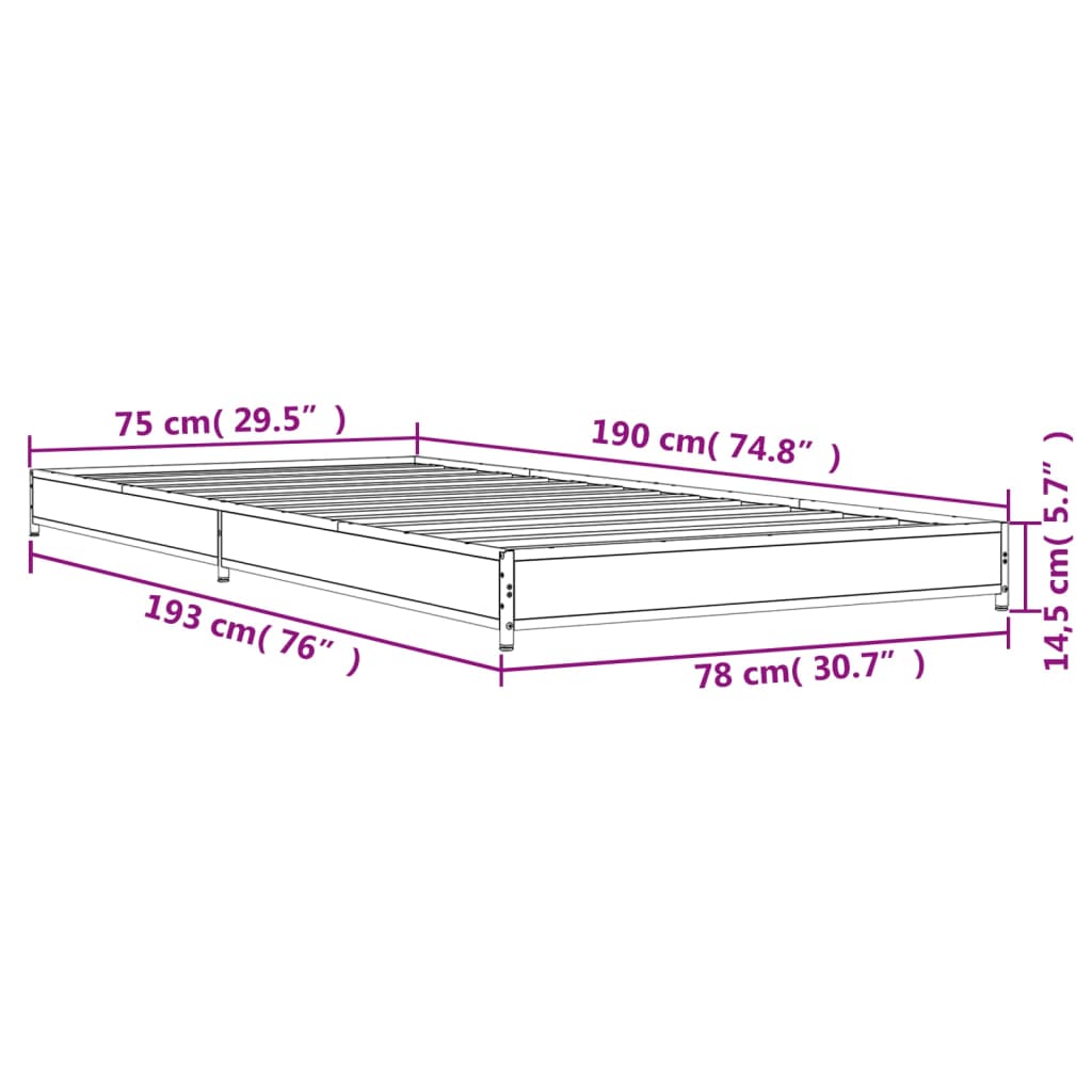 Bed Frame without Mattress Brown Oak 75x190 cm Small Single