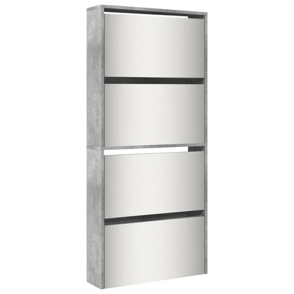 Shoe Cabinet with Mirror 4-Layer Concrete Grey 63x17x134 cm