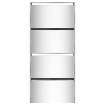 Shoe Cabinet with Mirror 4-Layer Concrete Grey 63x17x134 cm