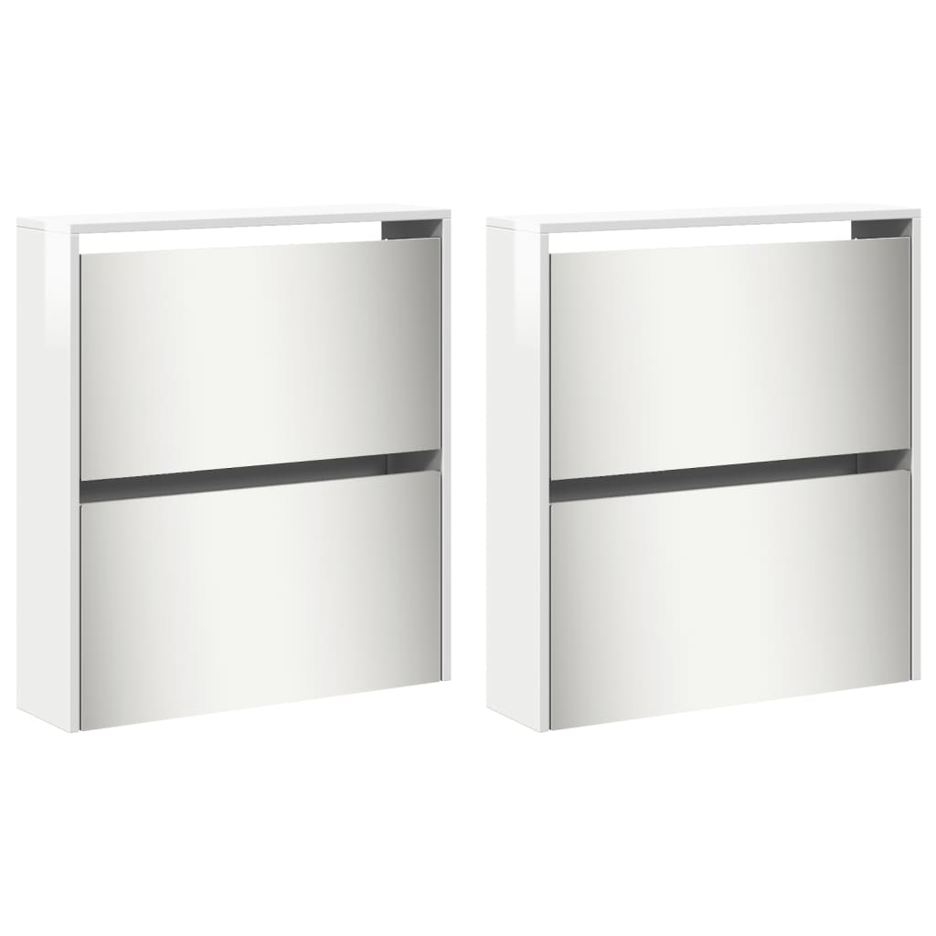 Shoe Cabinet with Mirror 4-Layer High Gloss White 63x17x134 cm