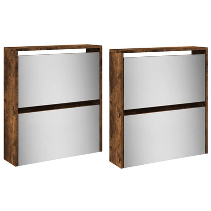 Shoe Cabinet with Mirror 4-Layer Smoked Oak 63x17x134 cm