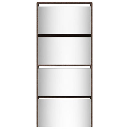 Shoe Cabinet with Mirror 4-Layer Brown Oak 63x17x134 cm