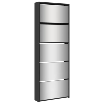 Shoe Cabinet with Mirror 5-Layer Black 63x17x169.5 cm