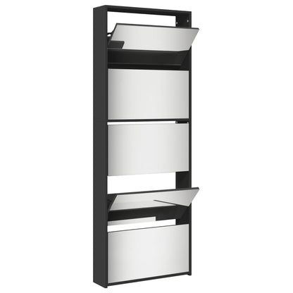 Shoe Cabinet with Mirror 5-Layer Black 63x17x169.5 cm