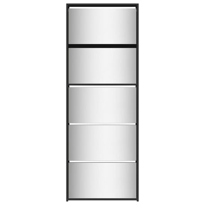 Shoe Cabinet with Mirror 5-Layer Black 63x17x169.5 cm