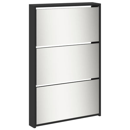 Shoe Cabinet with Mirror 5-Layer Black 63x17x169.5 cm