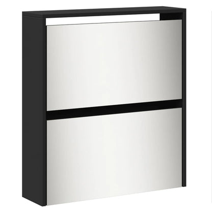 Shoe Cabinet with Mirror 5-Layer Black 63x17x169.5 cm