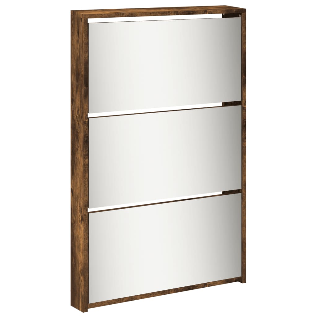 Shoe Cabinet with Mirror 5-Layer Smoked Oak 63x17x169.5 cm