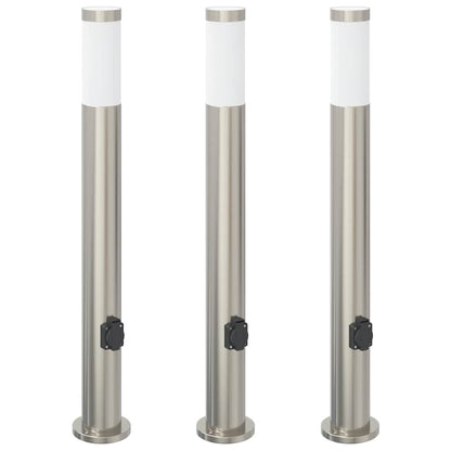 Bollard Lights with Outlet 3pcs 80 cm Stainless Steel IP44