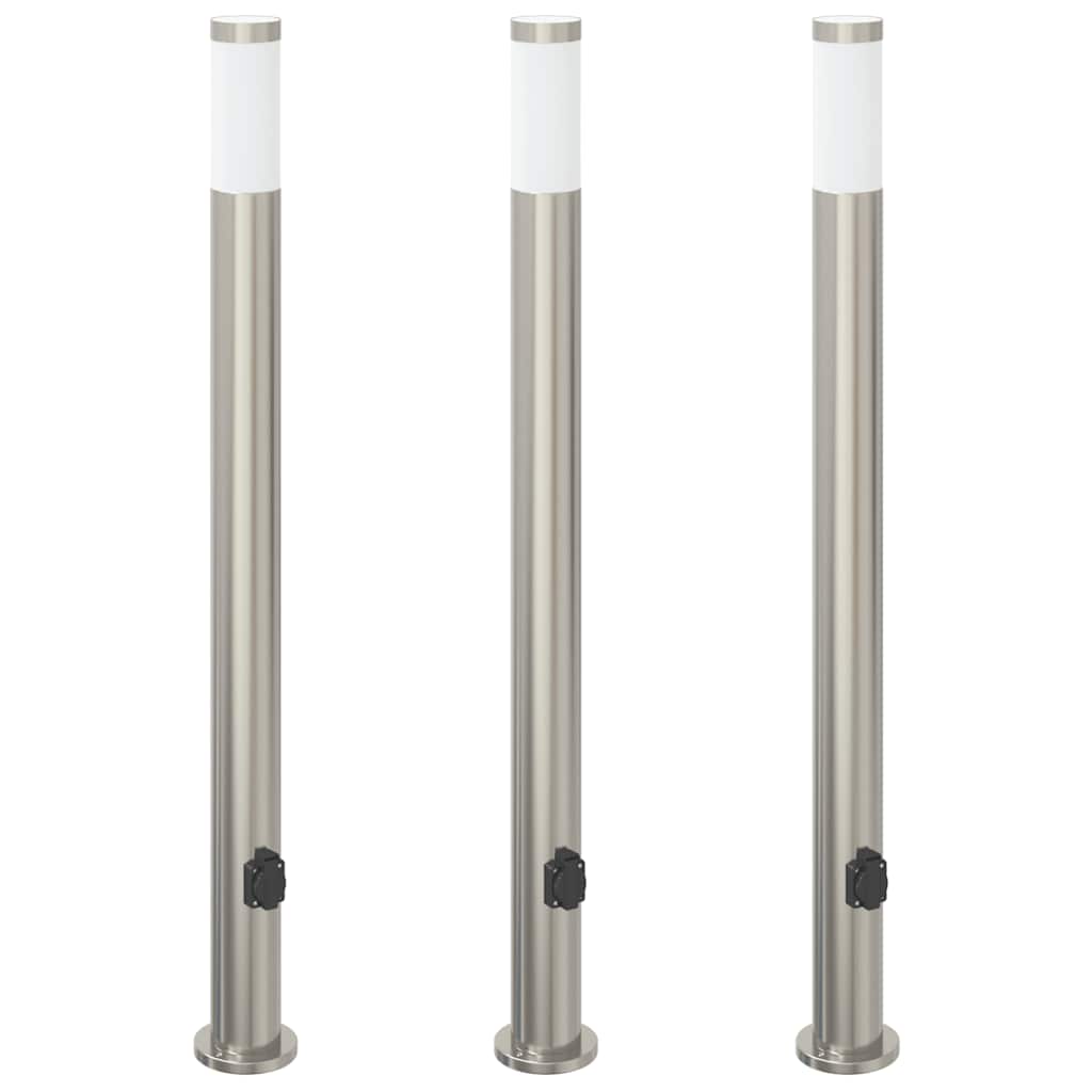 Bollard Lights with Outlet 3pcs 110 cm Stainless Steel IP44