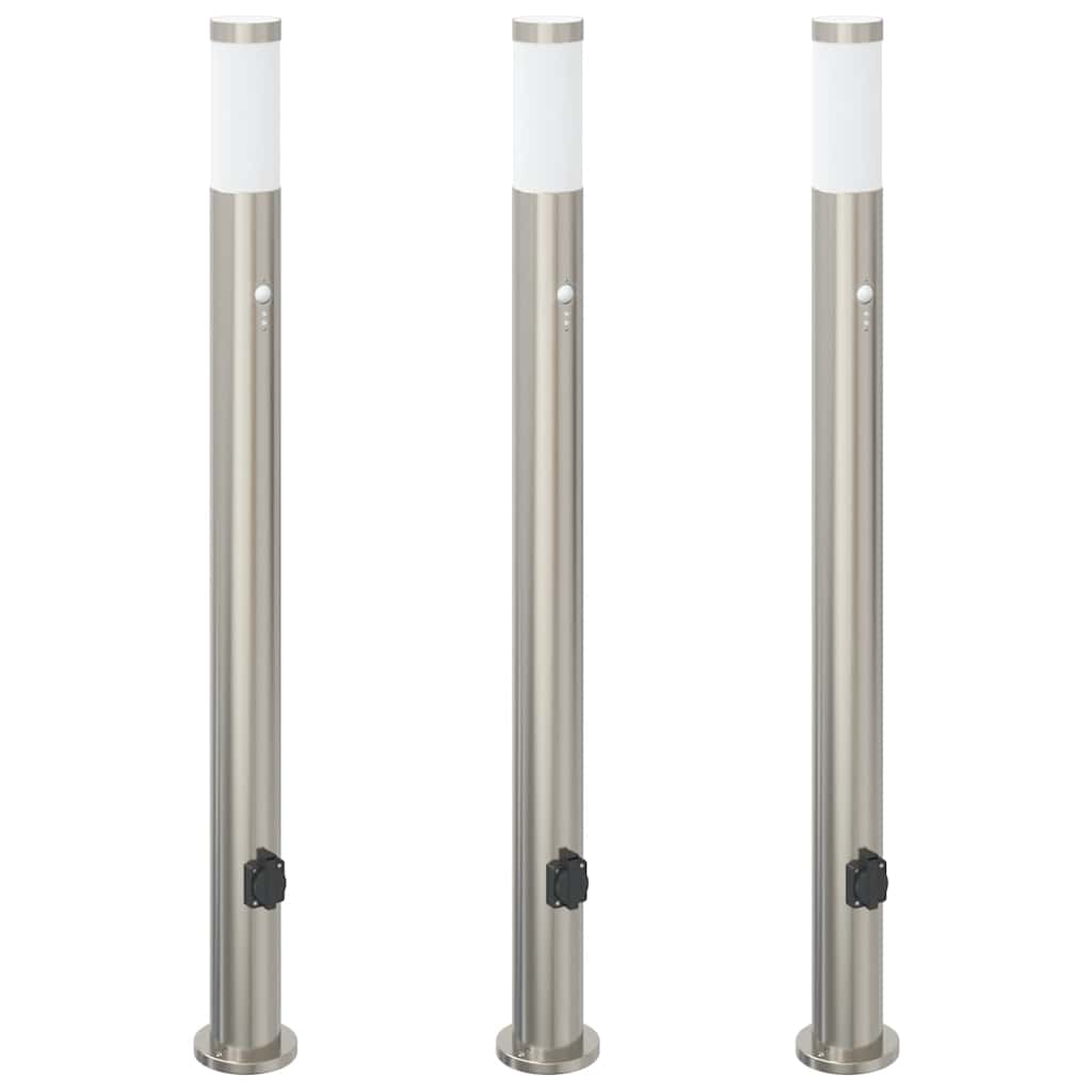 Bollard Lights with Sensor&Outlet 3pcs 110 cm Stainless Steel IP44