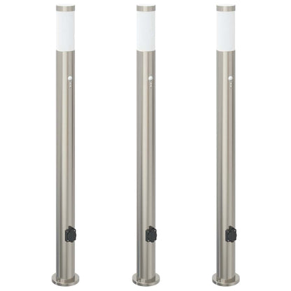 Bollard Lights with Sensor&Outlet 3pcs 110 cm Stainless Steel IP44