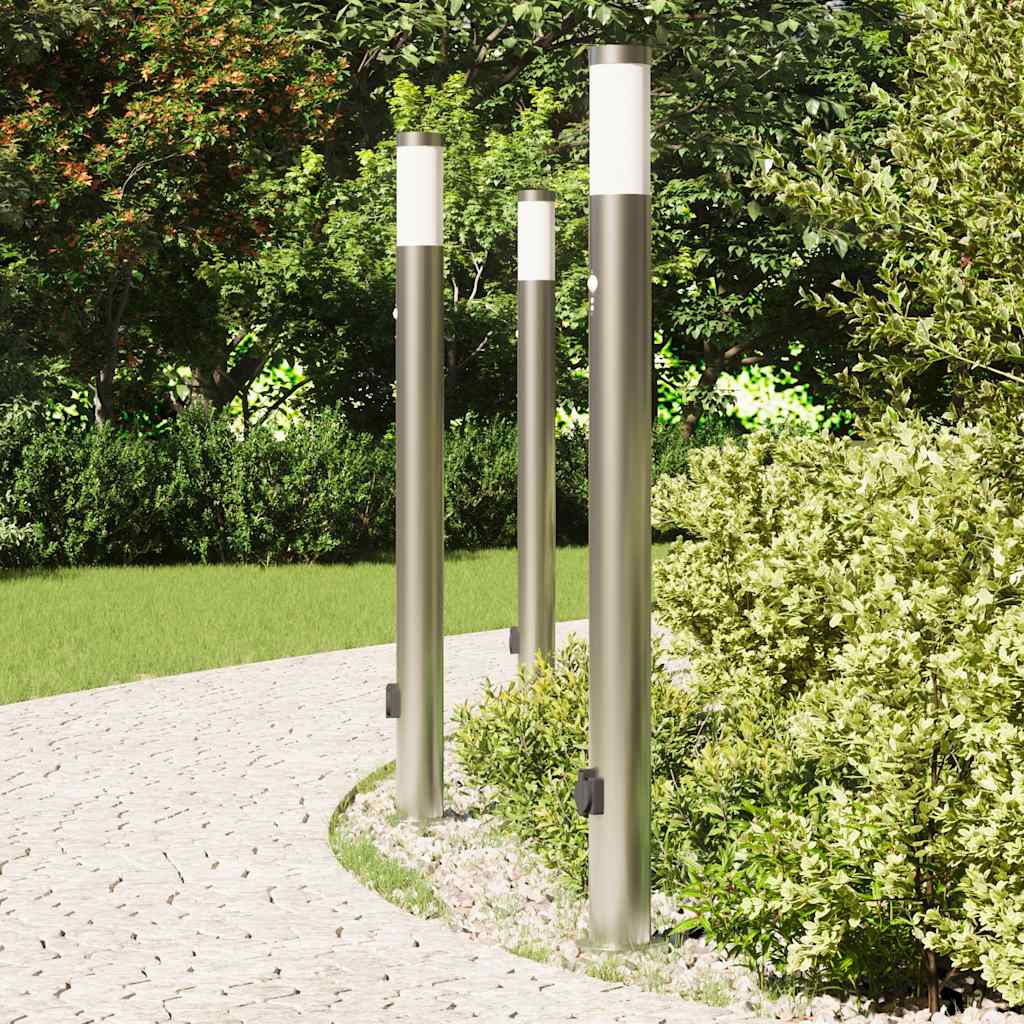 Bollard Lights with Sensor&Outlet 3pcs 110 cm Stainless Steel IP44