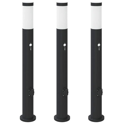 Bollard Lights with Sensor&Outlet 3pcs 80 cm Stainless Steel IP44
