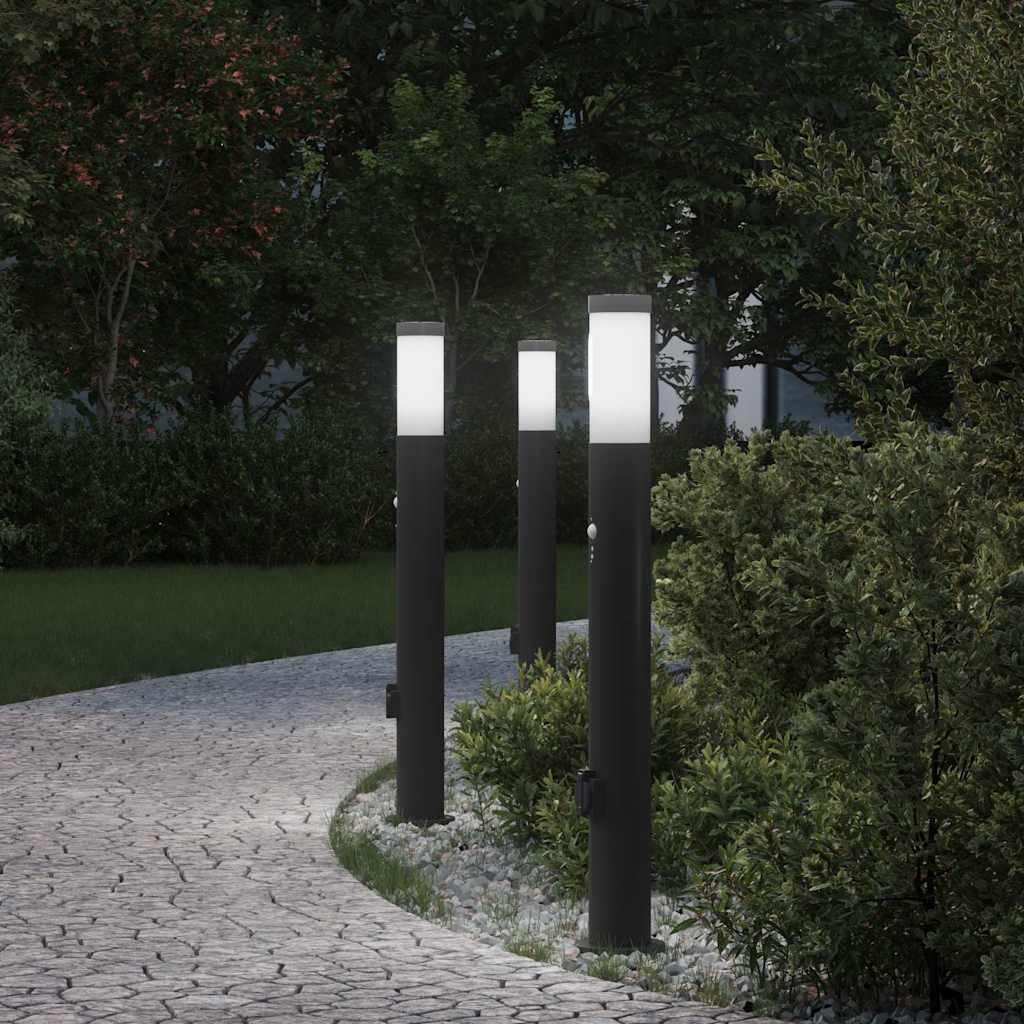 Bollard Lights with Sensor&Outlet 3pcs 80 cm Stainless Steel IP44