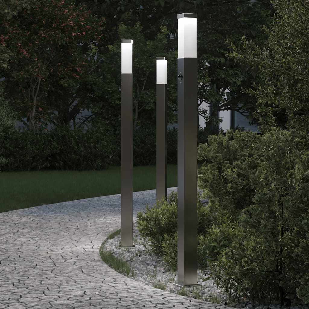 Bollard Lights with Sensor 3 pcs 110 cm Stainless Steel IP44